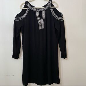 Time and Tru Black Embroidered Cold Shoulder Dress XL Boho Chic
